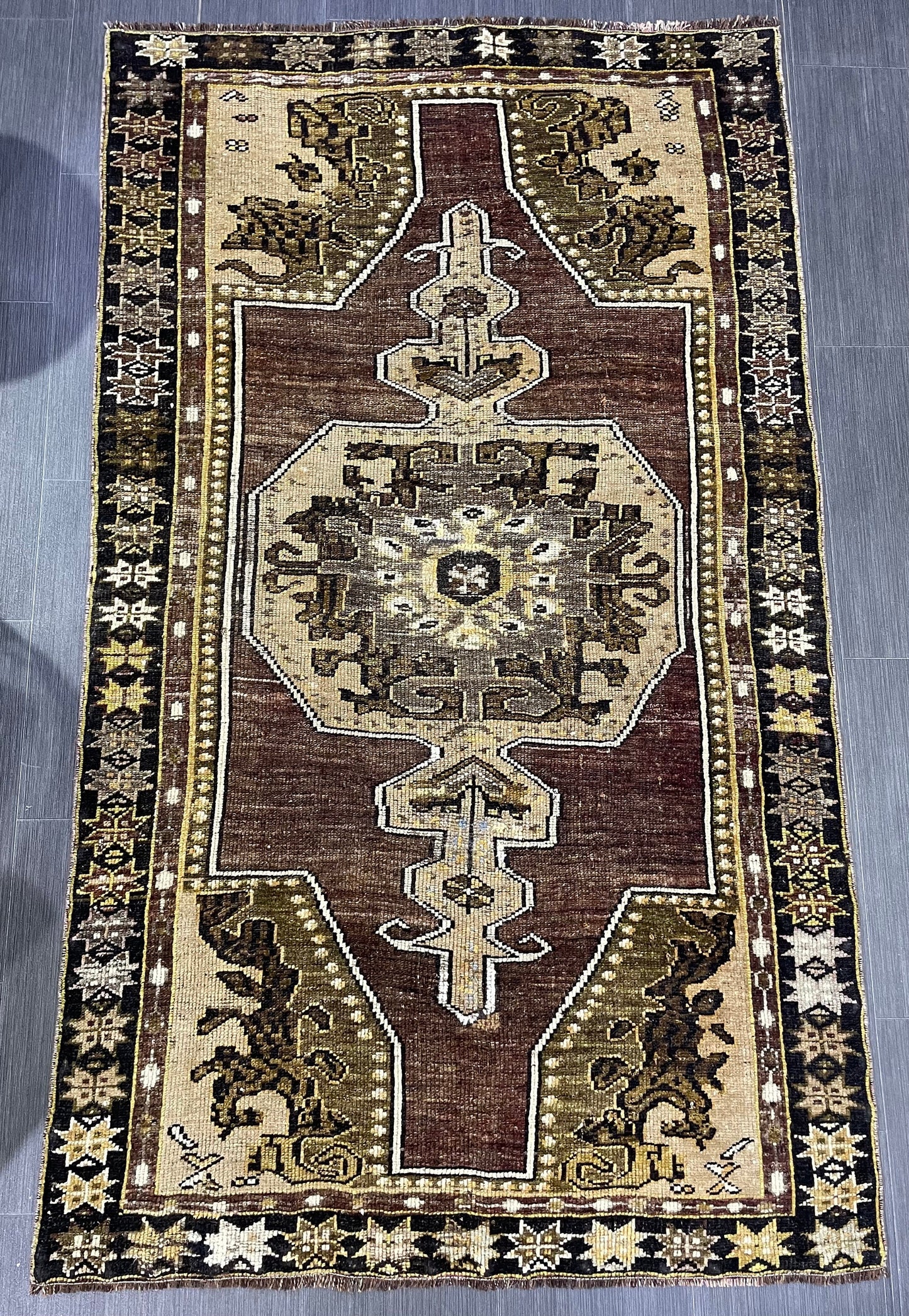 Antique Rug, TURKISH RUG, VINTAGE Rug, Living Room 3.7 x 6.3 Rug, Oushak Rug, Handmade Rug,Brown and Black rug, Persian Rug, farmhouse rug