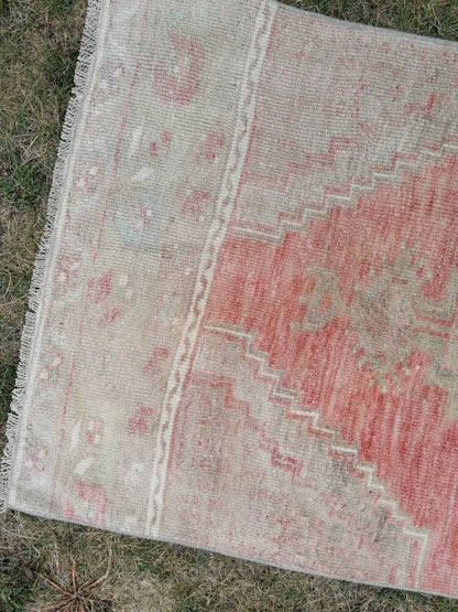 Oushak turkish runner rug, vintage wool runner 2'7x10'4 hallway handmade runner, kitchen runner, bohemian rug