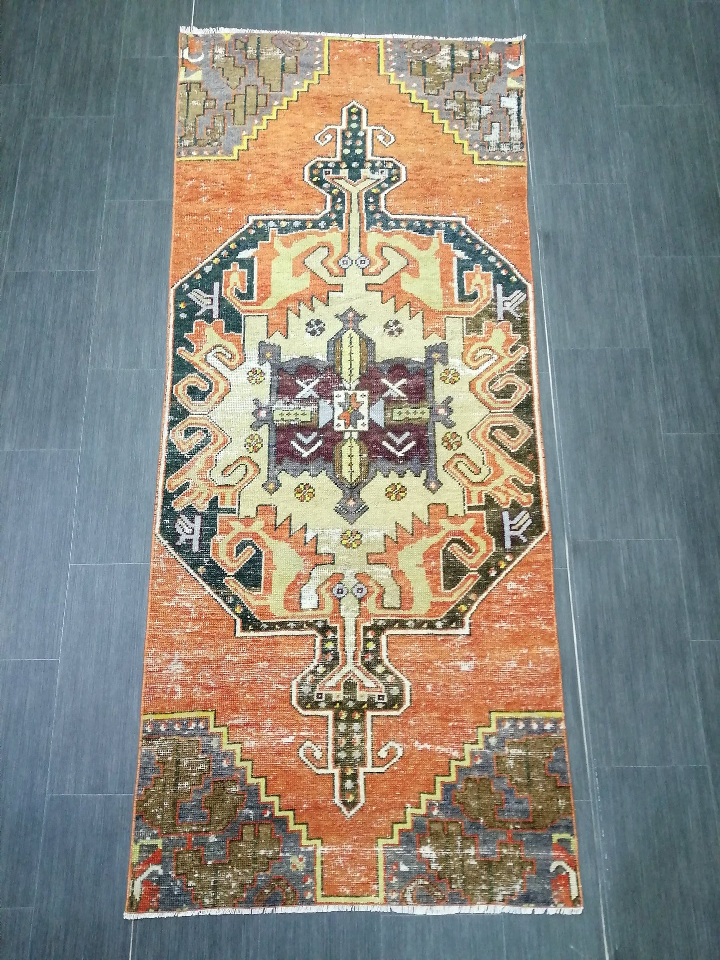 7.5 X 3 DISTRESSED Oushak Runner Rug Turkish Runner Rug Vintage Runner Rug Hallway Runner Rug Kitchen Runner Rug Wool Runner Rugl Oushak Rug