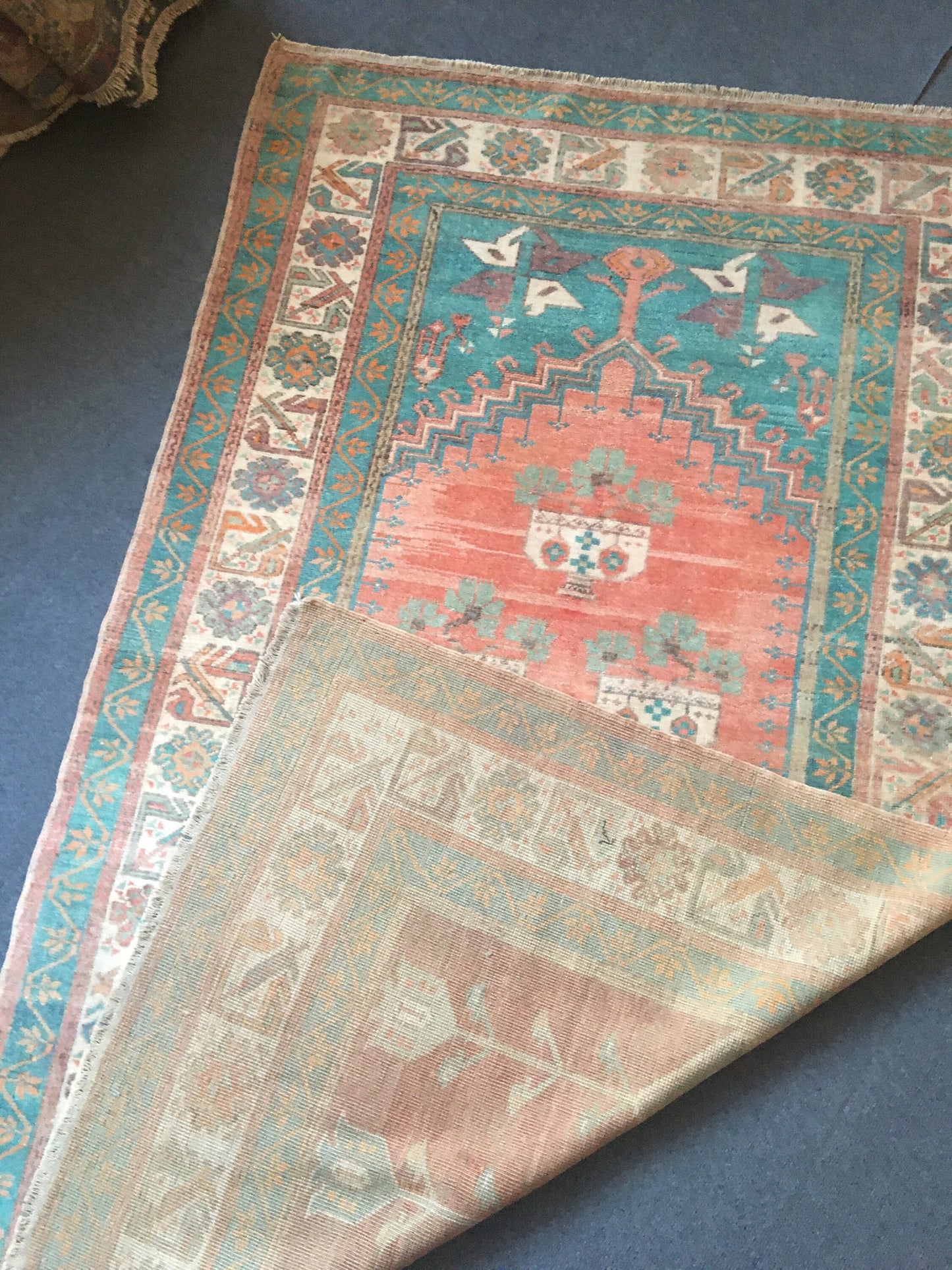 4x7 feet turquoise handmade wool large rug, turkish wide bedroom rug, vintage kitchen floor rug, living room middle area rug, bohemian rugs