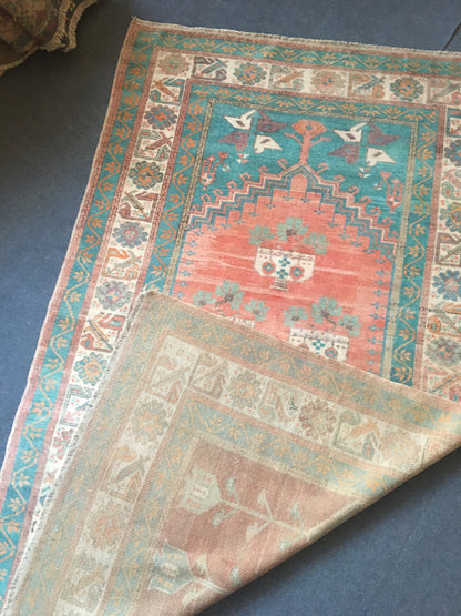 4x7 feet turquoise handmade wool large rug, turkish wide bedroom rug, vintage kitchen floor rug, living room middle area rug, bohemian rugs