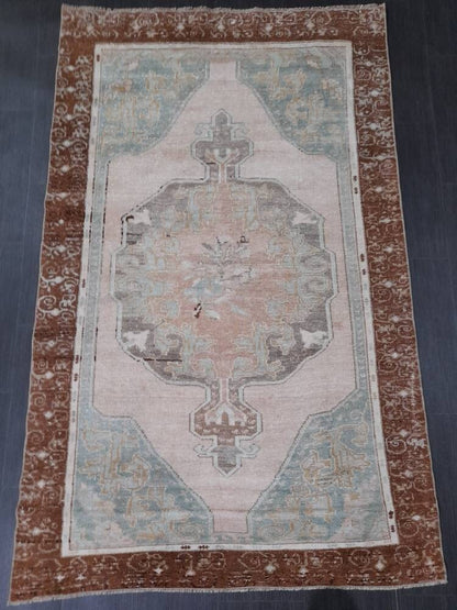 Wool Oushak Rug Vintage 4 x 6.4 Rug Muted Vintage Runner Rug Wool Oriental Rug Hand Made Rugs Vintage Turkish Rug Muted Persian Wool Rug