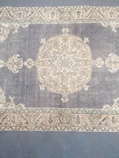 Vintage blue rug 3'9x6'6 distressed oushak rug