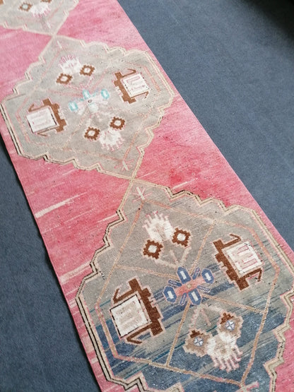 Pink runner rug 2'10x10'2 turkish vintage runner rug, hallway runner rug,kitchen runner rug