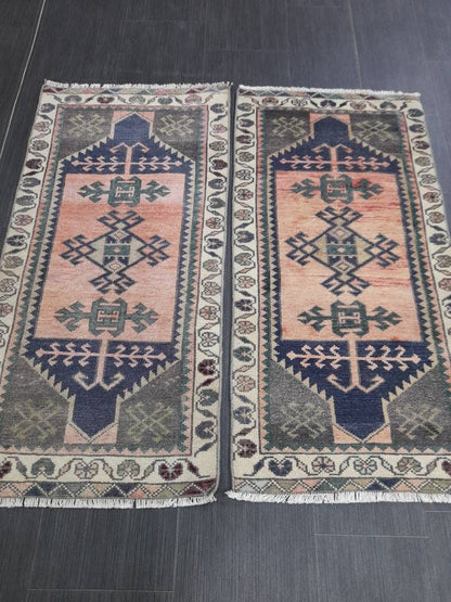Coordinating Small Rug Turkish Rug Mini Twin Small Area Rug 1.7 x 3.5 Turkish Pair of Persian Hand Made Rug Matching Oriental Vintage Rug
