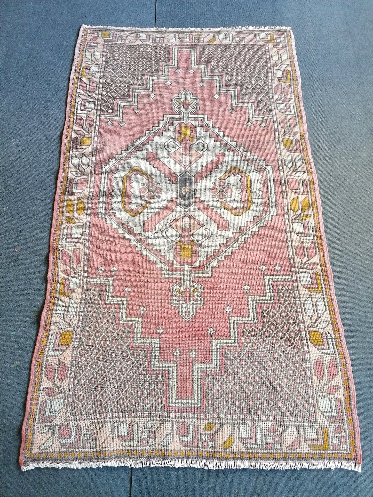 6'4x3'7 vintage turkish rug, pink turkish rug, oushak vintage rug, kitchen rug,vintage anatolian bohemian rug,unique hand made bohemian