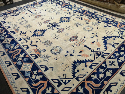 Oriental RUG 9x12 Oushak Rug Turkish Vintage Persian Rug Navy Vintage Rug Fine Wool Oushak Rugs Antique Turkish Rug Muted Living room Rug