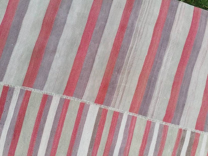 7x9.5 feet oversize wool kilim, pastel stripe rug, handmade rug living room, entryway turkish kilim rug, lounge area kilim rug, bigest kilim