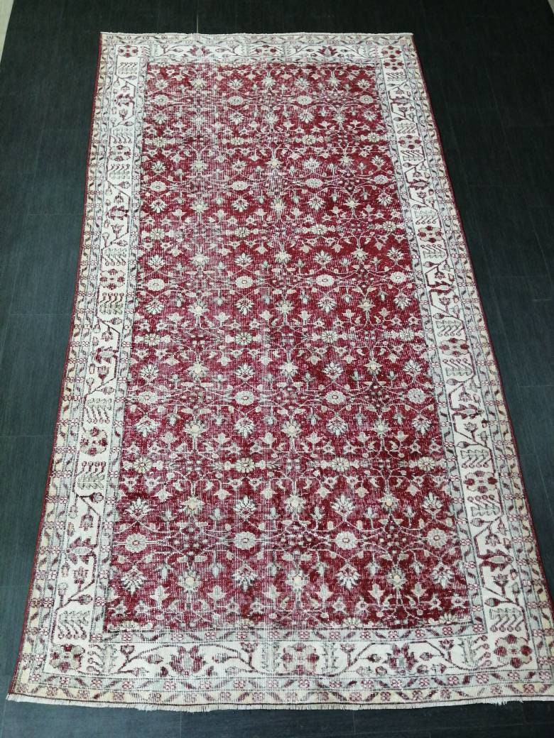 5.3 x 10 Vintage Rug TURKISH HAND MADE Rug Muted Vintage Turkish Rug Persian Rug Turkish Oushak Rug, Vintage Oriental Rug, Wool Rug