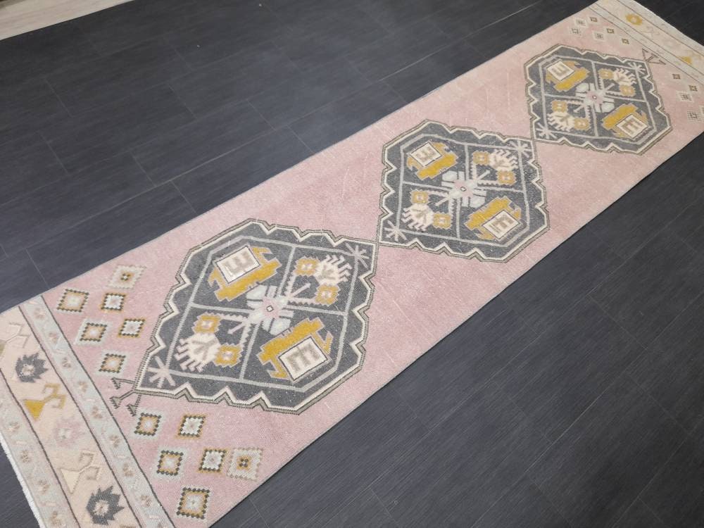 Vintage Hallwa Runner Rug Turkish Runner Rug 2.8 x 10.7 Vintage Runner Rug Oushak Runner Rug Kitchen Runner Wool Runner Rug Wool Rug