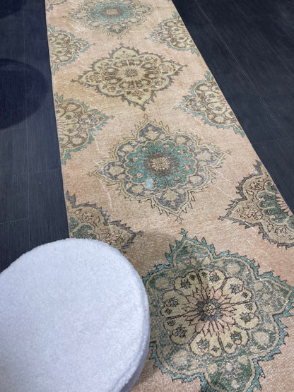 Distressed VINTAGE Rugs, Handmade Runner Rug, Oushak 2.9 x 12.2 Rug, Rustic Runner Rug, Antique Rug, Turkish Rug, Farmhouse Rug, Wool rug