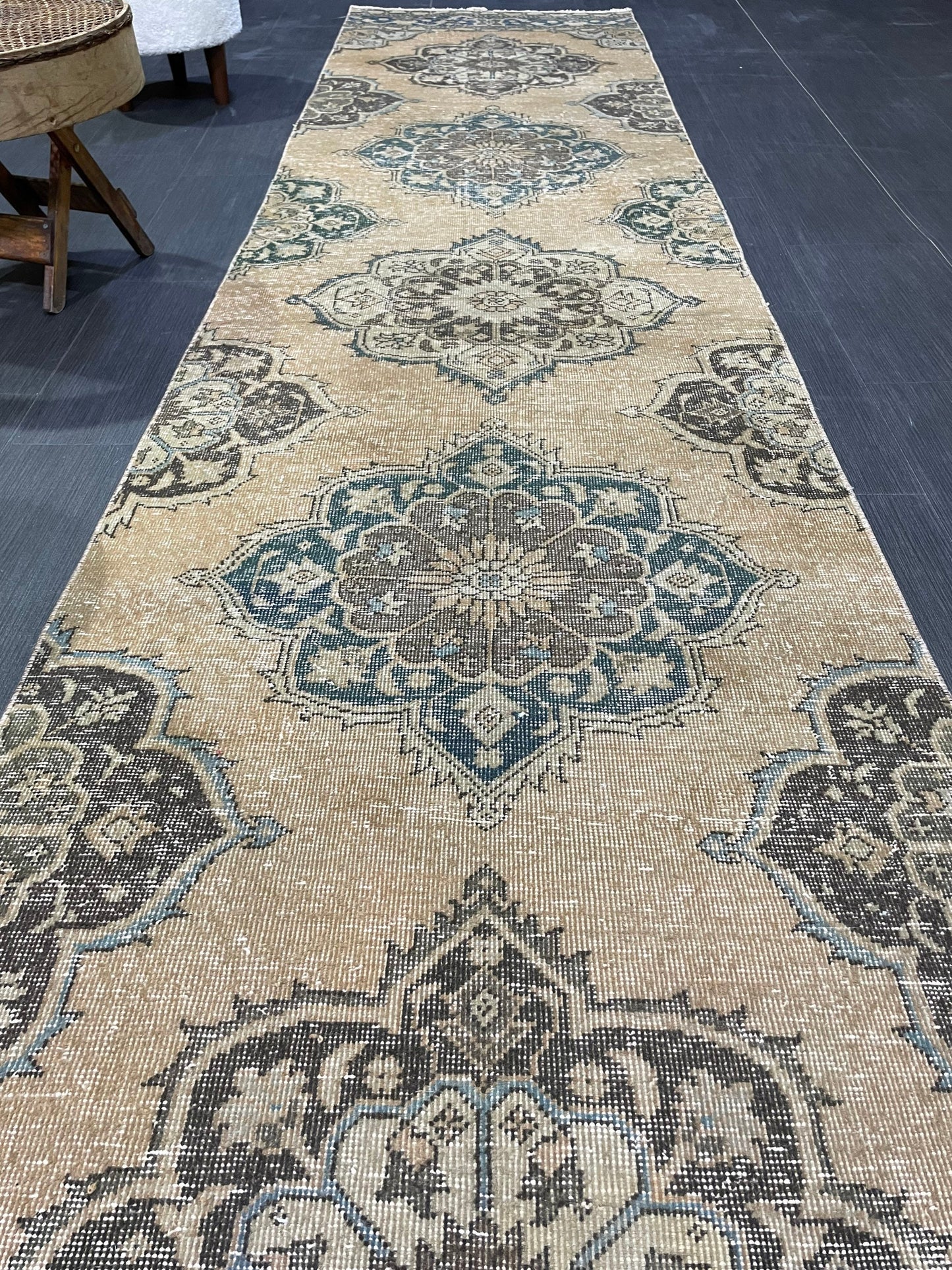 Muted  Handmade Runner Rug, Turkish Runner 2.10 x 13 Rug, Vintage Runner Rug Hallway Runner Rug, Hand Knotted Runner Rug, Persian Runner