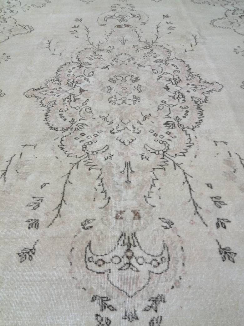 Muted Persian RUG Neutral Vintage Oushak Rug Large Vintage Rug Wool Oushak Rug Hand Made Rugs Vintage Turkish Rug Neutral Rug