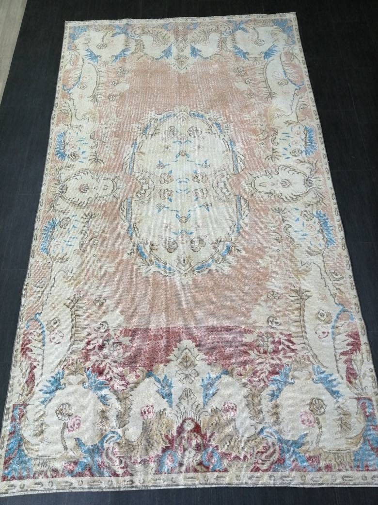 Persian RUG Neutral Vintage Oushak Rug Large 5.8 x 10.3 Vintage Rug Wool Oushak Rug Hand Made Rugs Vintage Turkish Rug Neutral Rug 6x10 rug