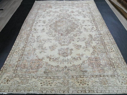 6.5 x 10.3 Muted OUSHAK RUG Neutral Vintage Oushak Rug Large Vintage Rug Wool Oushak Rug Hand Made Rugs Vintage Turkish Rug