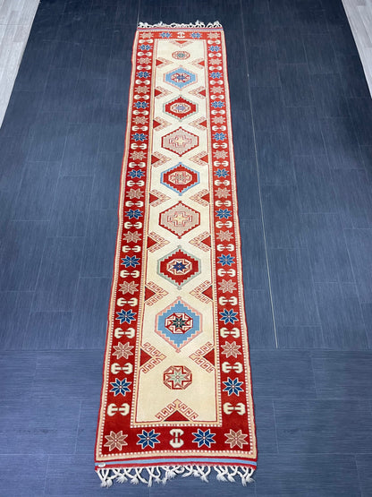 New Handmade Oushak 2.6 x 11.3 Runner Rug Turkish New Hand Knotted Runner Rug Traditional Wool Runner Rug Hallway Runner Rug Not Used