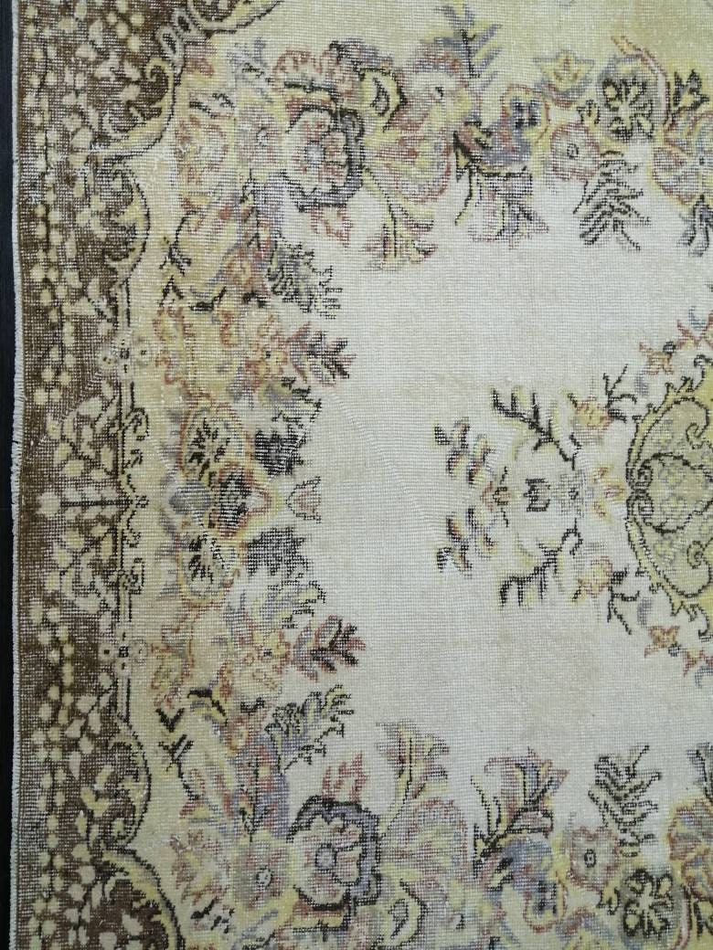 Vintage OUSHAK RUG 6.2 x 9.3 TURKISH Rug Vintage Oushak Runner Rug Vintage Persian Rug Wool Oriental Rug Hand Made Rugs Muted Oriental rug