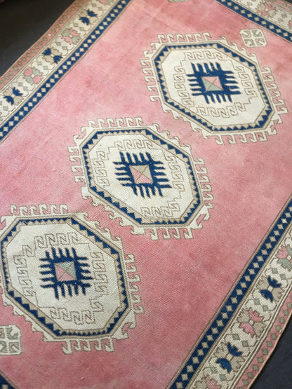 5.4x7.5 feet pink handmade bedroom large rug, wide turkish blue muted color kitchen rug, wool bathroom floor rug, big size living room rugs
