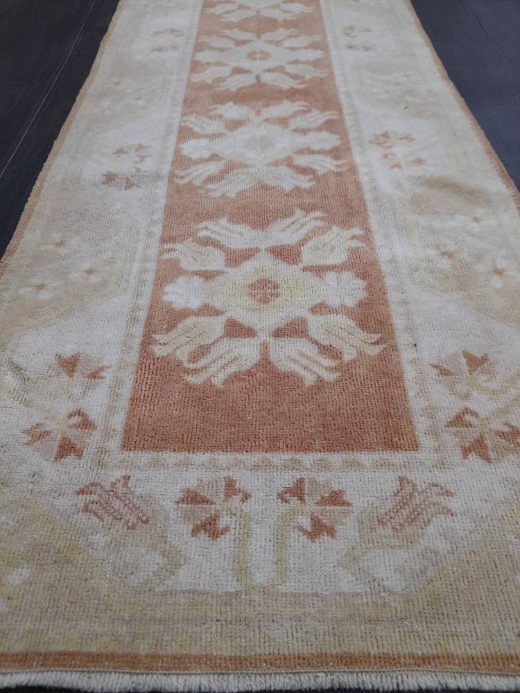 Vintage Runner Rug Hallway Runner Rug Muted 2.4 x 10 Kitchen Runner Rug Muted Wool Runner Rug Oushak Runner Rug Turkish Rug Runner