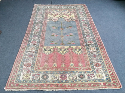 Anatolian wool rug, vintage handmade knotted rug,bohemian area rug 4x6'5 ft