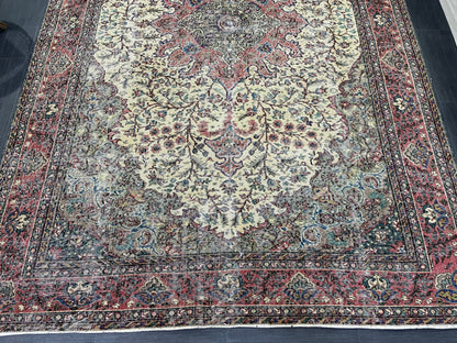 Vintage Rug, Persian Rug, Handmade Rug Muted Vintage 7 x 10.5 Rug, Hand Knotted Rug, Turkish Oushak Rug, Vintage Wool Turkish Rug