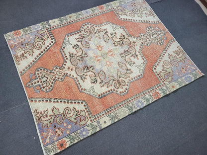 Distressed Wool Rugs, 4.3 x 5.8 Vintage Handmade Rug, Oushak Rug, Turkish Rug, Farmhouse Rug, Vintage Rug, Wool rug Oriental Rug