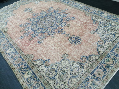 Vintage Rugs  6.3 x 9.5 TURKISH HAND MADE Rugs  Vintage Turkish Rug Oriental Rug, Turkish Oushak Rug, Vintage Oushak Rug, Wool Rug