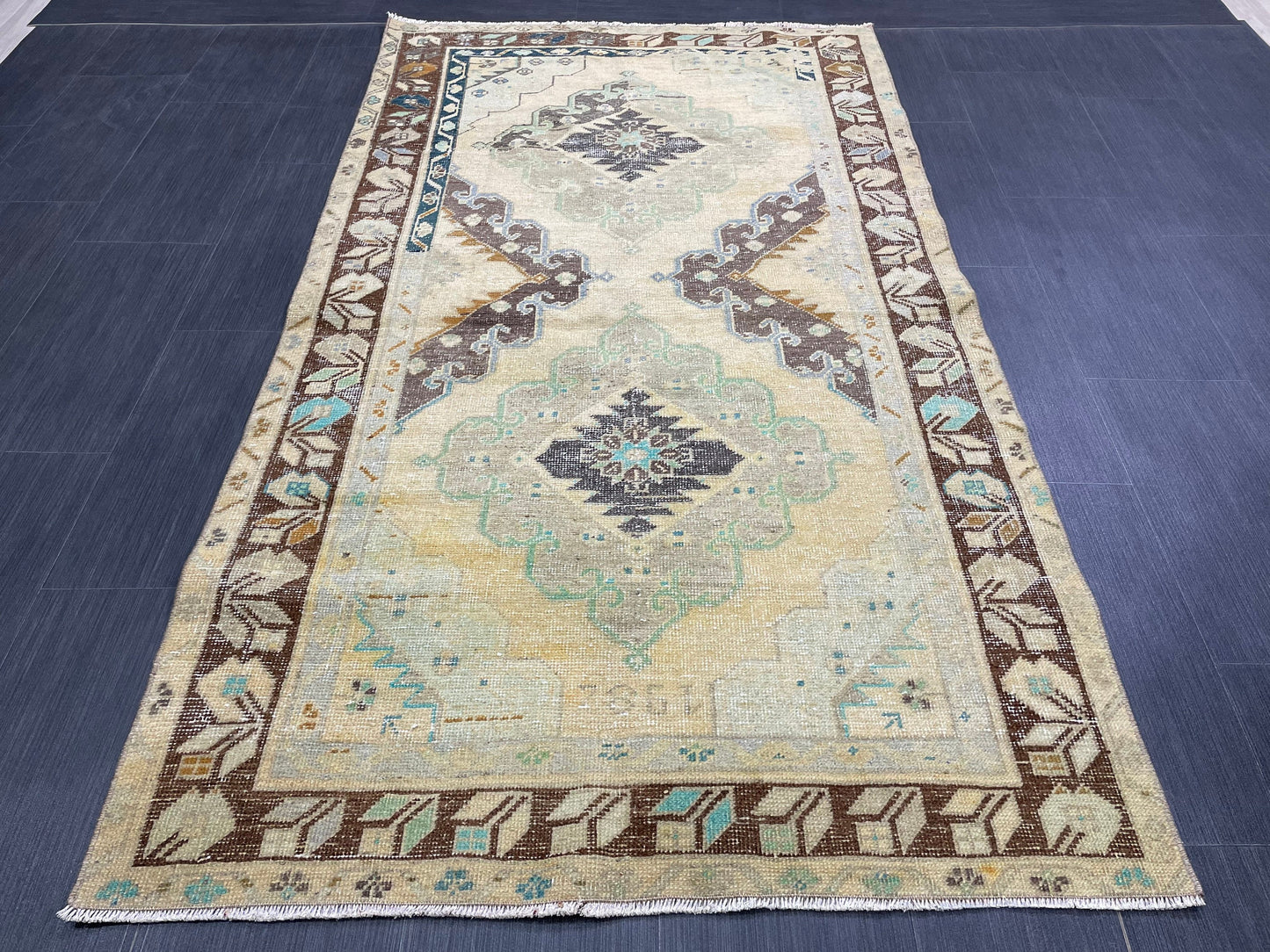 Muted Turkish 3.7 x 6.6 Rug Handmade Rug, Rustic Rug Hand Knotted Rug, Rug Runner, Turkish Rug, Farmhouse Rug, Vintage Rug, Wool rug