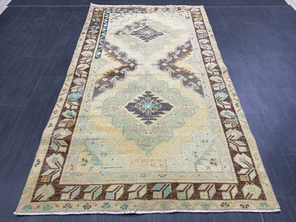 Muted Turkish 3.7 x 6.6 Rug Handmade Rug, Rustic Rug Hand Knotted Rug, Rug Runner, Turkish Rug, Farmhouse Rug, Vintage Rug, Wool rug