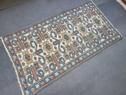 TURKISH Oushak Rug 3.5 x 6.5 Vintage Blue Oriental Rug Vintage Runner Rug Wool Kazak Rug Handmade Rug Hand Knotted Rug