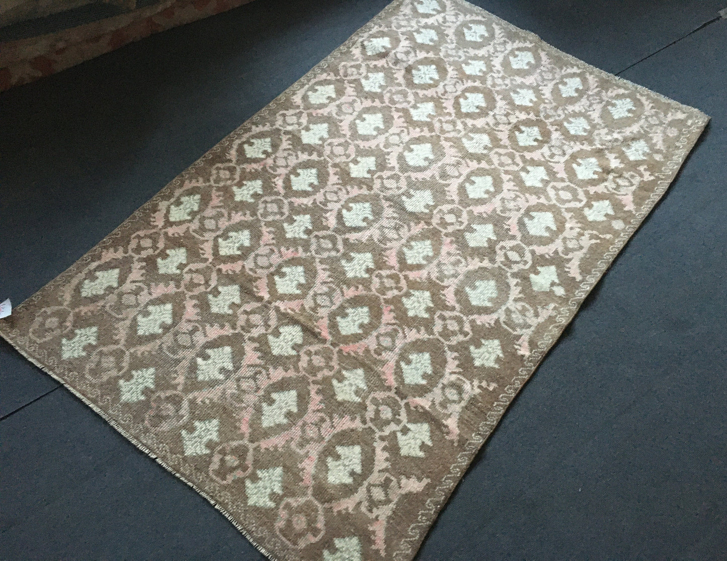 4x7 feet natural brown turkish bedroom rug, vintage pink living room floor rug, oushak handmade wide bathroom rug, laundry area medium rugs