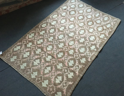 4x7 feet natural brown turkish bedroom rug, vintage pink living room floor rug, oushak handmade wide bathroom rug, laundry area medium rugs