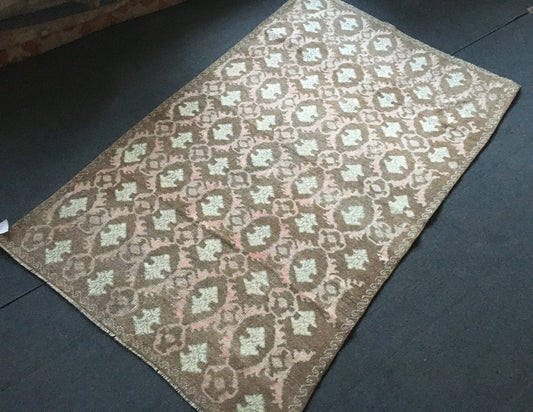 4x7 feet natural brown turkish bedroom rug, vintage pink living room floor rug, oushak handmade wide bathroom rug, laundry area medium rugs