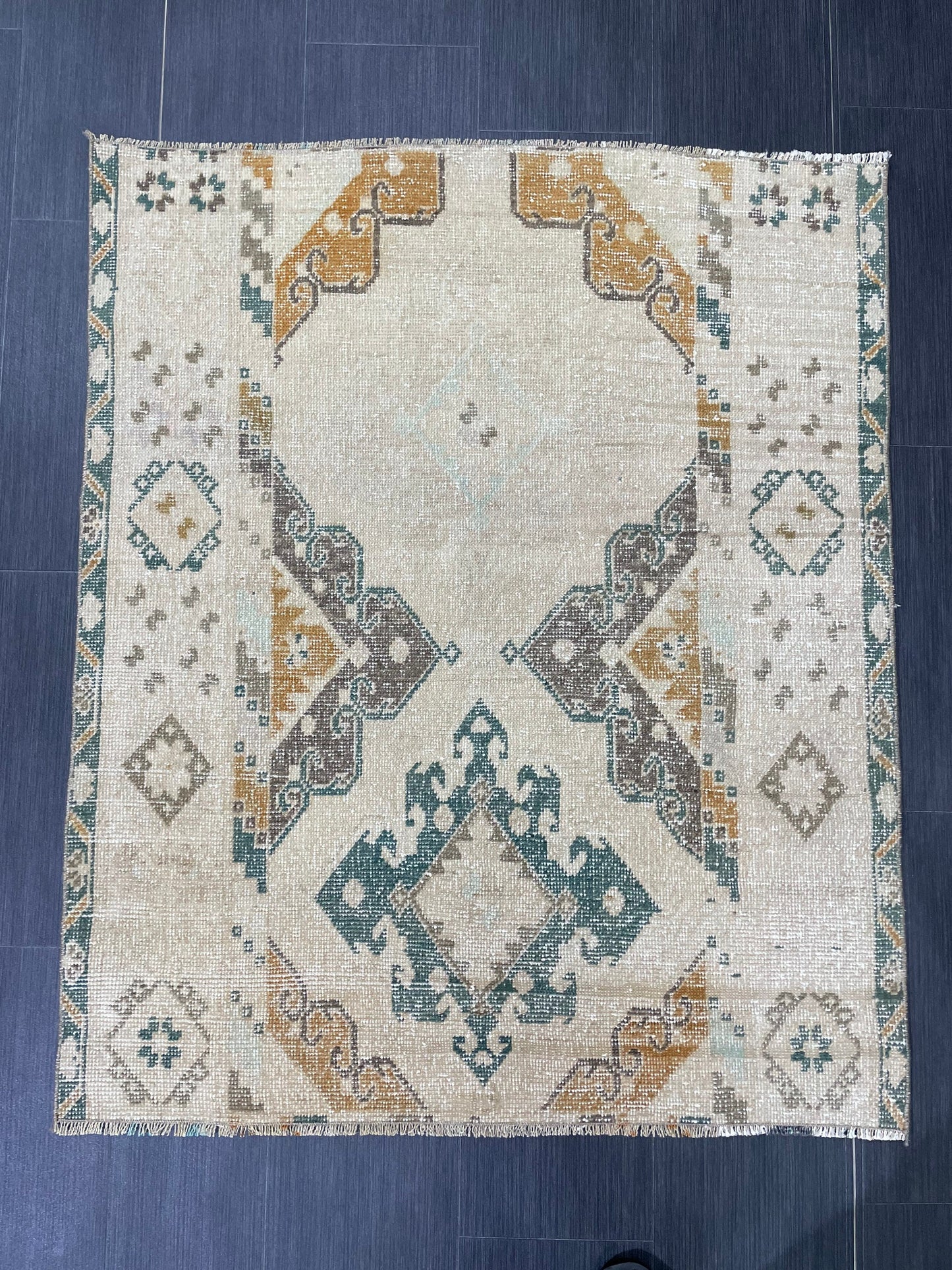 Muted Turkish Rug 3.6 x 4.4 Rug Handmade Rug, Rustic Rug Hand Knotted Rug, Rug Runner, Turkish Rug, Farmhouse Rug, Vintage Rug, Wool rug