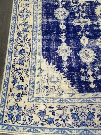 Antique RUG 7.4 x 10.8 Vintage Rug Vintage Persian Rug Muted Wool Oriental Rug Blue Hand Made Rugs Blue Distressed Turkish Antique Navy Rug