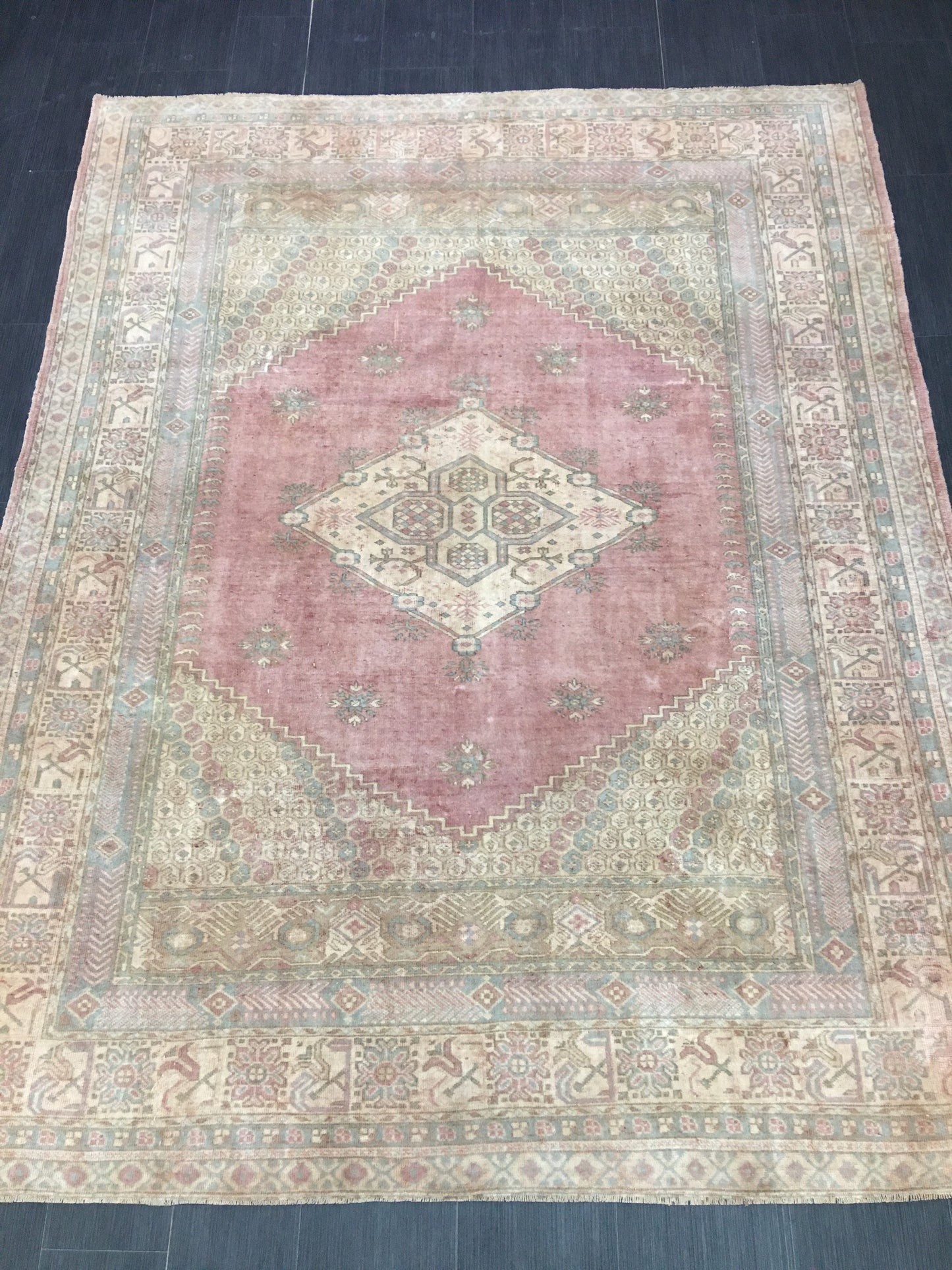 TURKISH Rug Vintage 6.6 x 8.5 Oriental Rug Vintage Persian Rug Blue OUSHAK RUG Oushak Rug Hand Made Rug Vintage Excellent Condition Rug