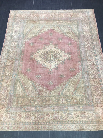 TURKISH Rug Vintage 6.6 x 8.5 Oriental Rug Vintage Persian Rug Blue OUSHAK RUG Oushak Rug Hand Made Rug Vintage Excellent Condition Rug