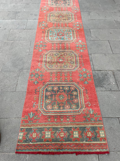 Extra Long Turkish Runner Very Long Oushak Runner Rug 2.6 x 20.5 Vintage Stair Runner Rug XL Oriental Runner Rug Staircase Red Runner