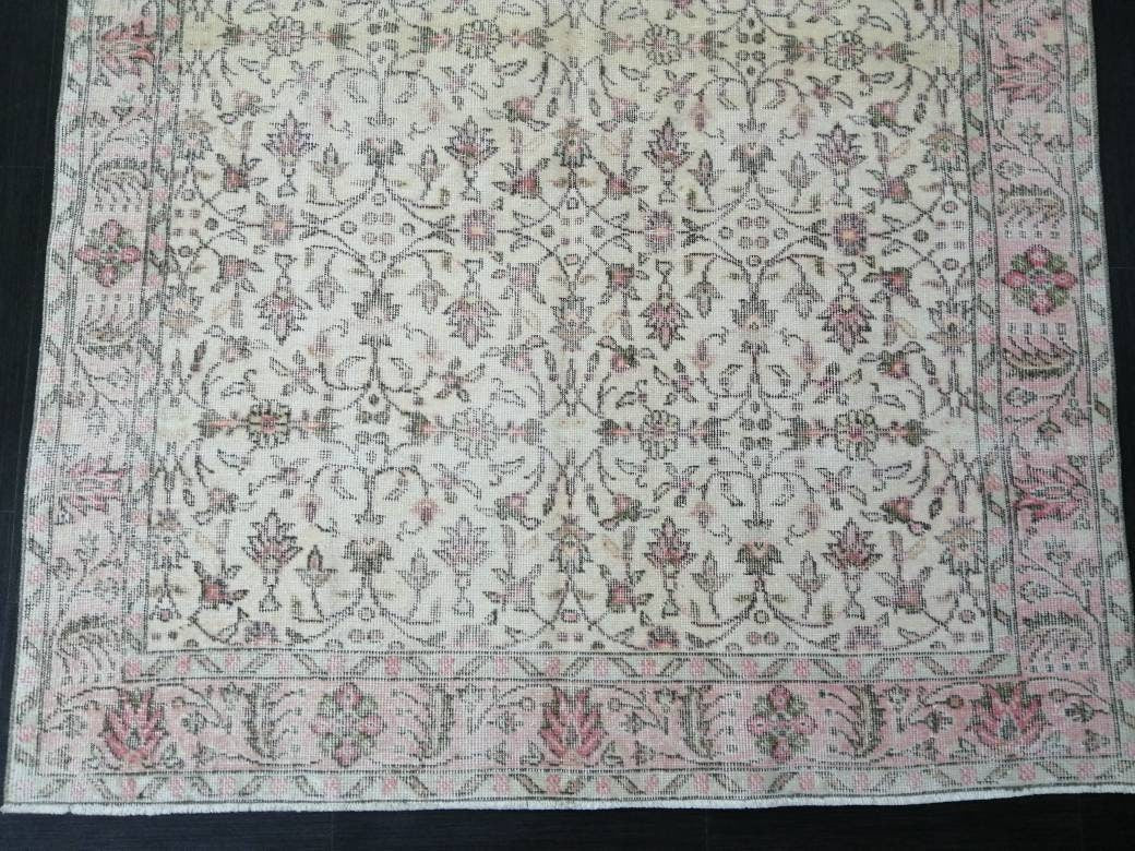 Large TURKISH Rug 4.9 x 9.7 Vintage Oushak Runner Rug Vintage Runner Rug Wool Oriental Rug Hand Made Rugs Floral Rug