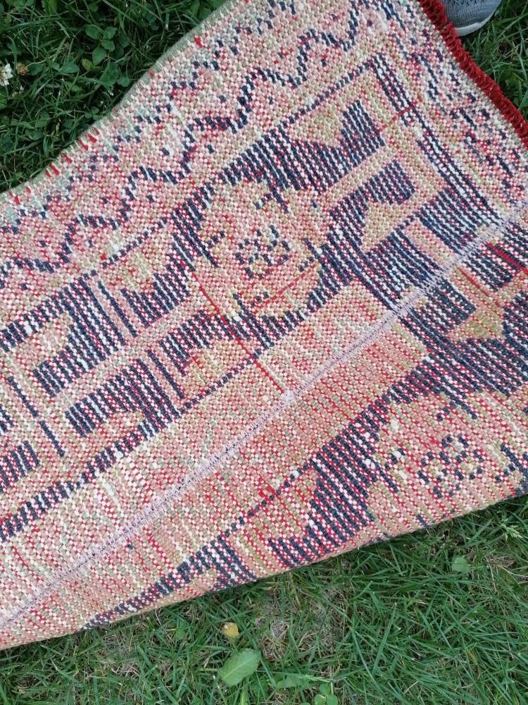 2x10 feet overlong runner, turkish runner rug, pink vintage runner rug, hallway handmade rug, kitchen runner rug, wool rug overlong runner