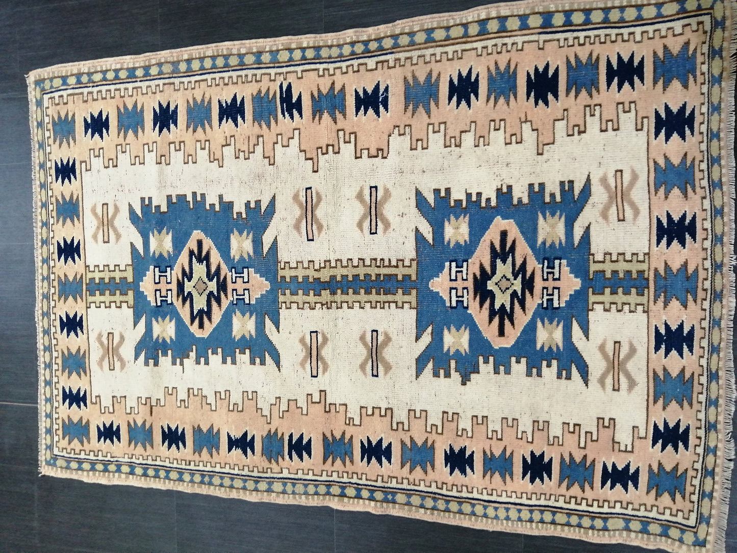 Oushak Runner Rug 6.2 x 4.1 Turkish Runner Rug Vintage Runner Rug Hallway Runner Rug Kitchen Runner Rug Blue Wool  Rug Wool Oushak Rug