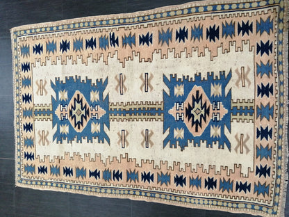 Oushak Runner Rug 6.2 x 4.1 Turkish Runner Rug Vintage Runner Rug Hallway Runner Rug Kitchen Runner Rug Blue Wool  Rug Wool Oushak Rug
