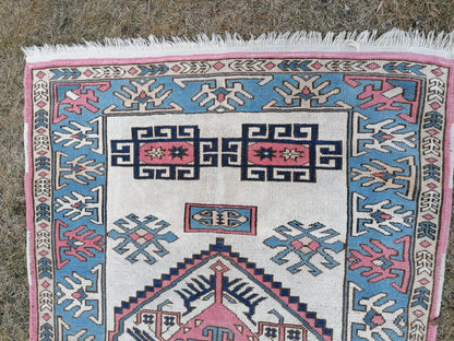 Turkısh blue wool rug 6x4 vıntage oushak rug,handmade oushak rug