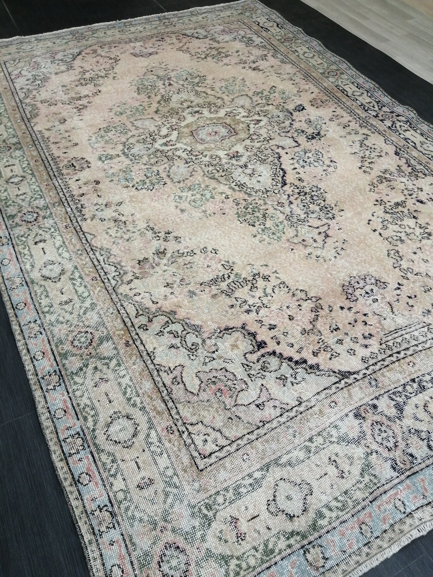 Muted Large OUSHAK RUG 10.3 x 7 TURKISH Oushak Rug Vintage Oushak Runner Rug Vintage Runner Rug 7x10 Cream Oushak Rug Hand Made Rug