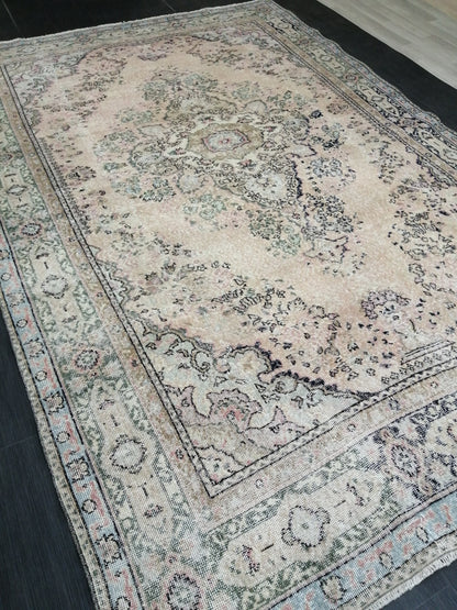 Muted Large OUSHAK RUG 10.3 x 7 TURKISH Oushak Rug Vintage Oushak Runner Rug Vintage Runner Rug 7x10 Cream Oushak Rug Hand Made Rug