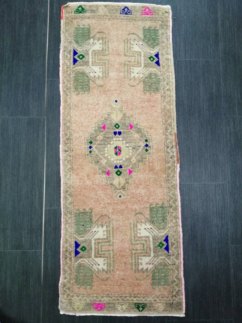 Turkish Rug Mini Rug Bathrooms Rug Vanity Rug Powder Room Rug Oushak Rug Persian Handmade Rug Oriental Vintage Rug