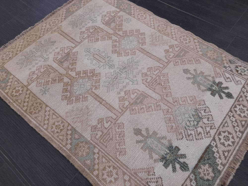 Muted Vintage Rug 2.4 x 3.3 Rug Bathroom Rug Power Room Rug Vanity Handmade Rug Turkish Rug Hand  Knotted Rug Oriental Small Area Rug