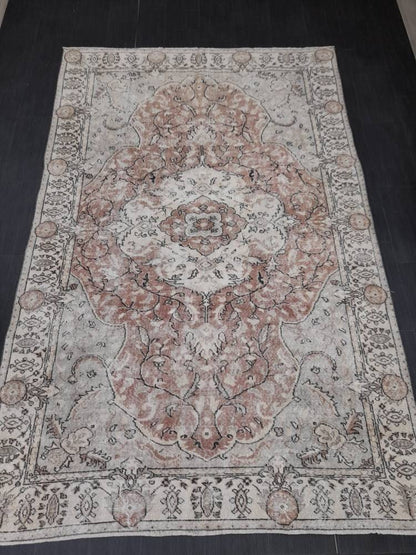 TURKISH Rug Vintage Rug Vintage Wool 6 x 9.5 Oushak Rug Hand Made Rugs Vintage Turkish Rug Oriental Rug Persian Rug Distressed Vintage Rug