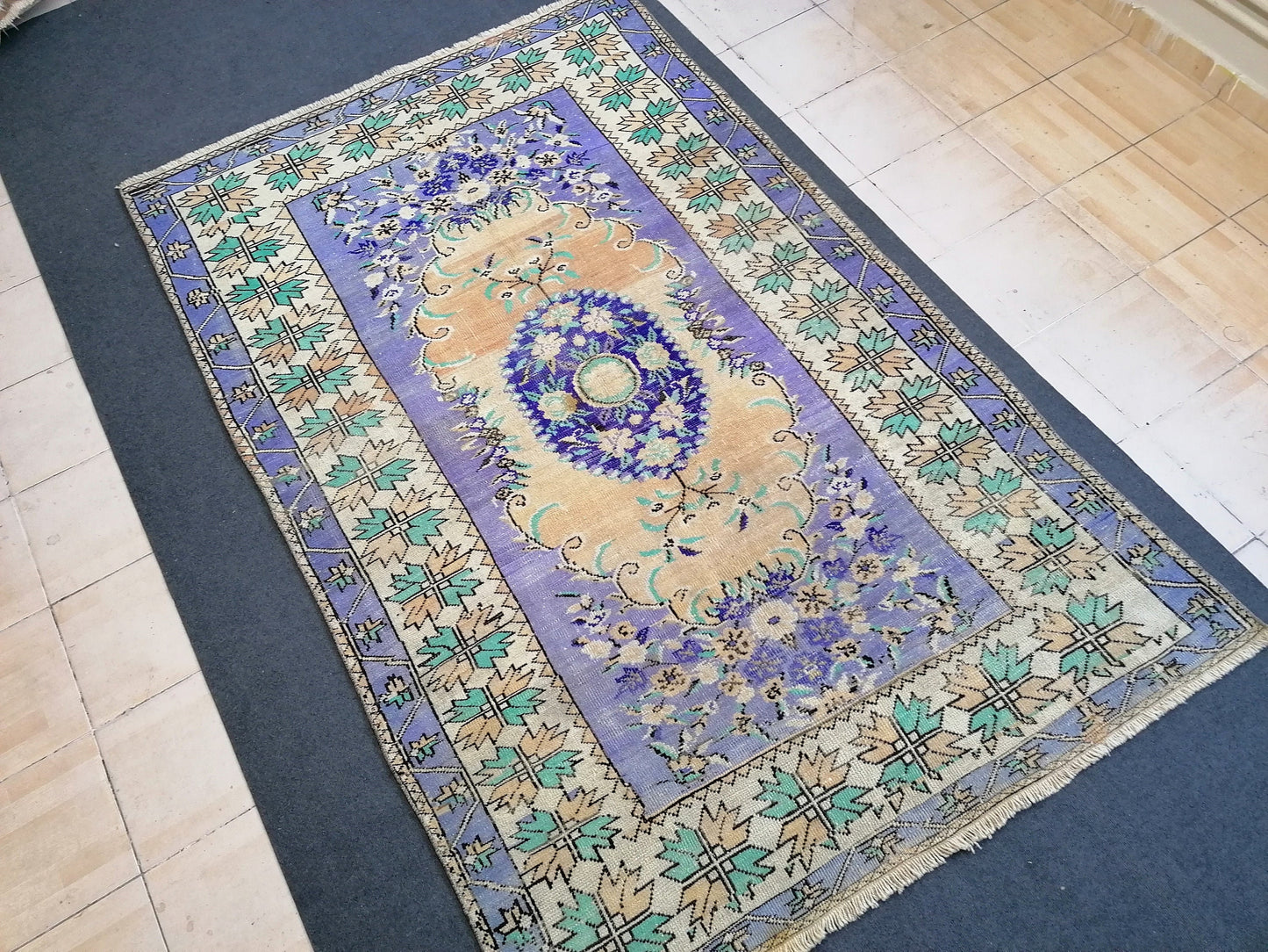 Oushak wool hand made rug, large purple vintage rug 5'7x8'7 turkish rug, green living room rug, vintage  bohemian rug