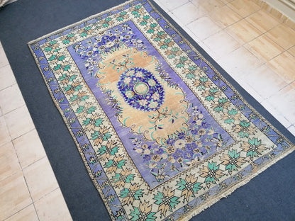 Oushak wool hand made rug, large purple vintage rug 5'7x8'7 turkish rug, green living room rug, vintage  bohemian rug